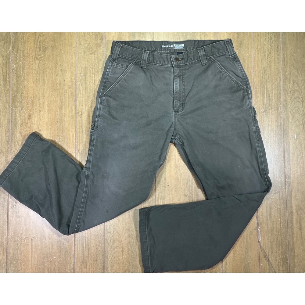 Carhartt Relaxed Fit Canvas Carpenter Work Pants Olive Green Gray Utility